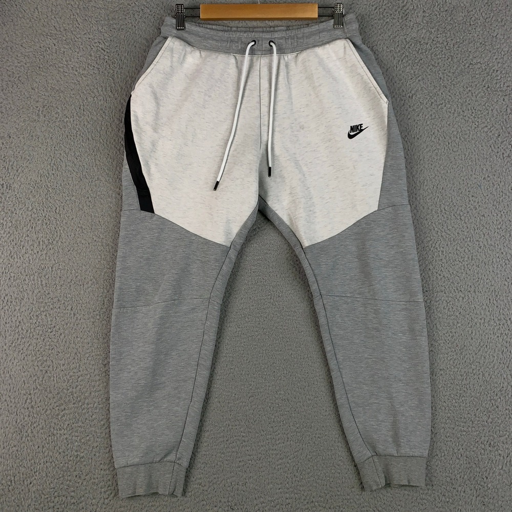 Nike Tech Fleece‎ Jogger Men's Large L Grey White Colorblock Tapered Sweatpant